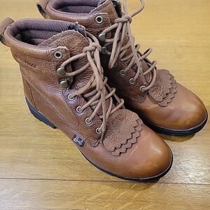 Justin Brown Leather Upper Lace Up Combat Moto Western Style Boots Sz 6B